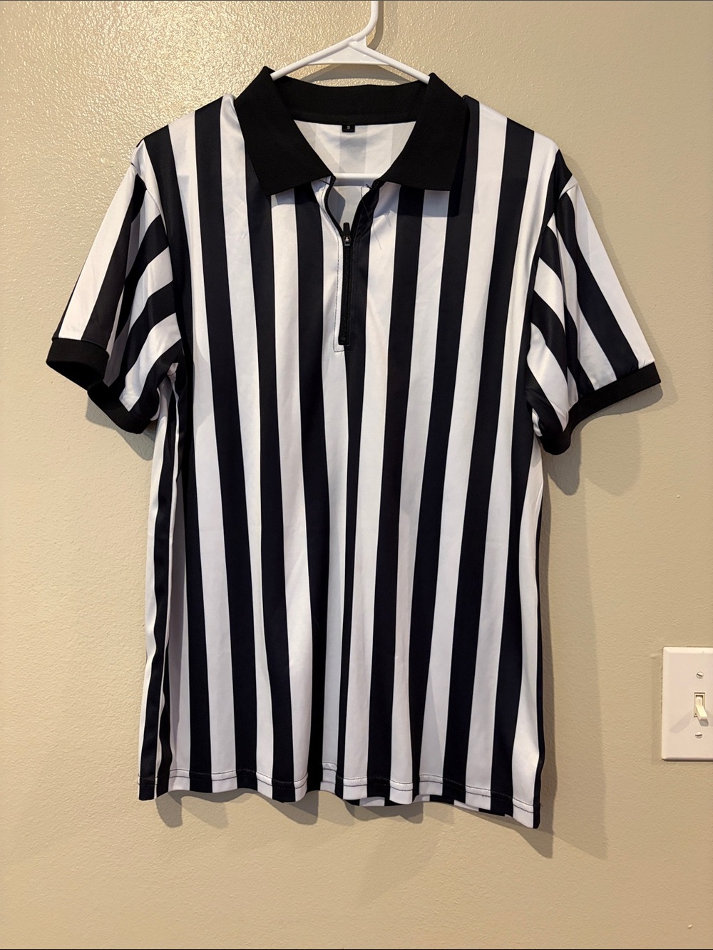 Black & White Vertical Stripe Referee Polo Shirt